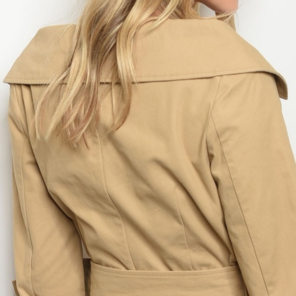 Boat Neck Double Breasted Trench Coat Tan Womens - Picture 3 of 7